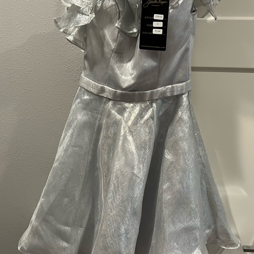 Johnathan Kayne Silver One Shoulder Dress